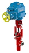 Клапан регулятор температуры угловой под приварку с электроприводом (МЭОФ-250/25-0,25У-99К) 24с-32-Э DN 32 PN 37,3 Т250 °С, корпус ст. 20