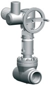 Задвижка запорная под приварку с электроприводом (AUMA SA16.2/GK30.2-F30-380/50/3-22) 884-325-ЭД DN 325 PN 28,4 МПа Т510 °С, корпус ст. 15Х1М1ФЛ