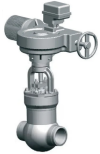 Задвижка запорная под приварку с электроприводом (AUMA SA14.6/GK25.2-F25-380/50/3-22) 1013-175-ЭД DN 175 PN 13,7 МПа Т560 °С, корпус ст. 15Х1М1Ф