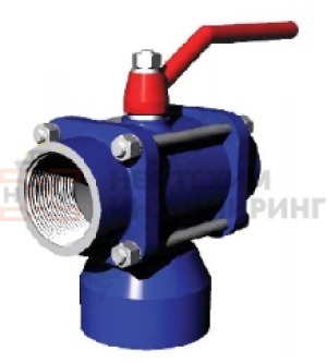 Кран шаровой разборный трехходовой неполнопроходной муфтовый ручной КШ-Р.ТХ.НП.М.Р.НХИ.065/050.063.01.У Ду 65/50 Ру 63 кгс/см², корпус ст. 20, класс герметичности «А» по ГОСТ 9544-2015