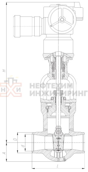 Задвижка запорная под приварку с электроприводом (MODACT MON 52032.12J2N) 1123-100-ЭК-01 Ду 100 Ру 98 кгс/см²  Т540 °С, корпус ст. 15Х1М1Ф