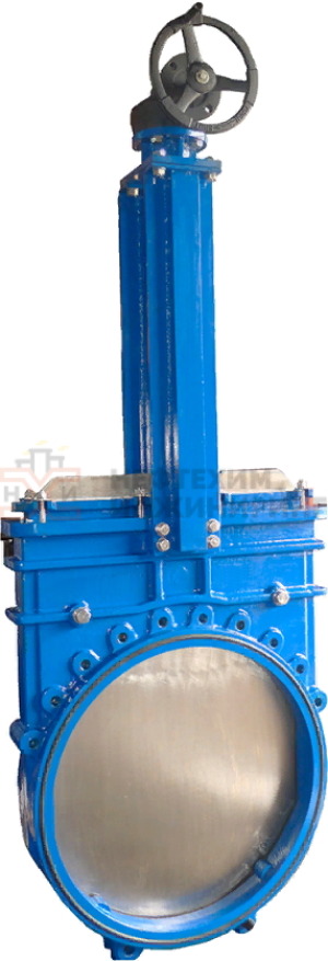 Задвижка шиберная ножевая с невыдвижным шпинделем межфланцевая с редуктором ЗШ-ДСГ.МФ.ДС.РН.НХИ.600.004.01.02.У3 Ду 600 Ру 4 кгс/см², корпус чугун, нож - ст. 08Х18Н10, уплотнение - NBR, нож - ст. 08Х18Н10, уплотнение - NBR,  класс герметичности «А» по ГОСТ 9544-2015