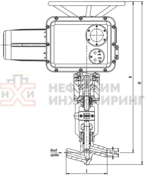Клапан (вентиль) запорный под приварку с электроприводом (ГЗ-Б.300/24 У1) 1053-50-ЭГ Ду 50 Ру 137 кгс/см²  Т560 °С , корпус ст. 12Х1МФ