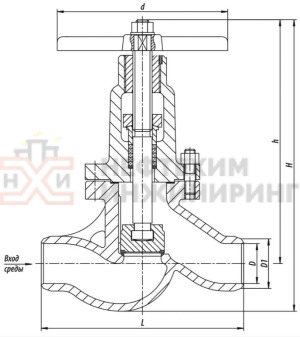 Клапан (вентиль) запорный под приварку ручной 1с-7-1 Ду 80 Ру 63 кгс/см²  Т425 °С, корпус ст. 25Л