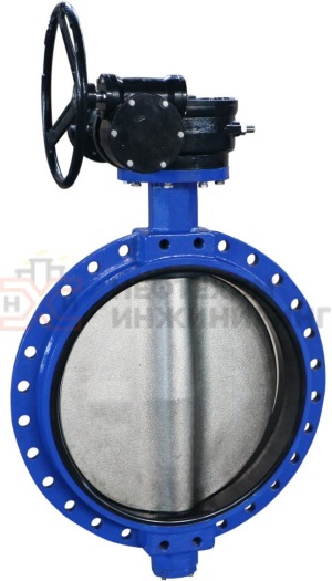 Затвор дисковый поворотный с симметричным диском и уплотнением из эластомера межфланцевый с гладкими проушинами двусторонний с редуктором ЗДП-СДУЭ.МФГП.ДС.РД.НХИ.1000.010.03.01.04.У1 Ду 1000 Ру 10 кгс/см²