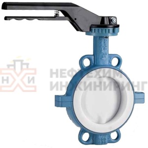 Затвор дисковый поворотный с футерованным диском и корпусом межфланцевый с гладкими проушинами двусторонний ручной ЗДП-ФДК.МФГП.ДС.Р.НХИ.050.016.05.01.01.У1 Ду 50 Ру 16 кгс/см²