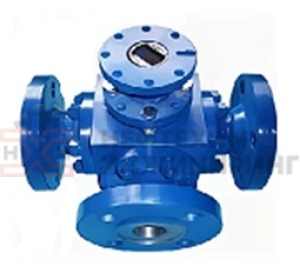 Кран шаровой разборный трехходовой полнопроходной фланцевый с редуктором КШ-Р.ТХ.ПП.Ф.РД.НХИ.150.160.02.ХЛ1 Ду 150 Ру 160 кгс/см², корпус ст. 09Г2С, класс герметичности «А» по ГОСТ 9544-2015