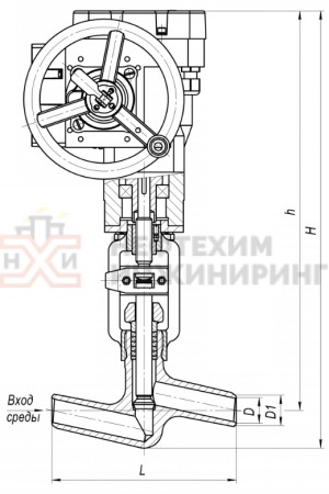 Клапан регулирующий под приварку с электроприводом (ПЭМ-Б1У-У2) 10с-5-5Э Ду 50 Ру 250 кгс/см²  Т350 °С, корпус ст. 20