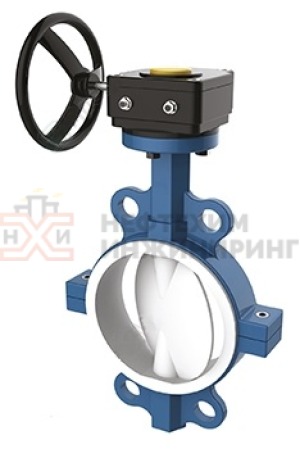 Затвор дисковый поворотный с футерованным диском и корпусом межфланцевый с гладкими проушинами двусторонний с редуктором ЗДП-ФДК.МФГП.ДС.РД.НХИ.250.016.05.03.04.УХЛ1 Ду 250 Ру 16 кгс/см²