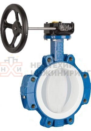 Затвор дисковый поворотный с футерованным диском и корпусом фланцевый двусторонний с редуктором ЗДП-ФДК.Ф.ДС.РД.НХИ.600.016.05.03.04.УХЛ1 Ду 600 Ру 16 кгс/см²
