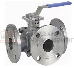 Кран шаровой разборный трехходовой неполнопроходной фланцевый ручной КШ-Р.ТХ.НП.Ф.Р.НХИ.125/100.063.03.УХЛ1 Ду 125/100 Ру 63 кгс/см², корпус ст. 12Х18Н10Т, класс герметичности «А» по ГОСТ 9544-2015