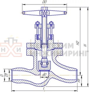 Клапан (вентиль) запорный под приварку ручной Т-112б Ду 150 Ру 100 кгс/см²  Т450 °С, корпус ст. 25Л