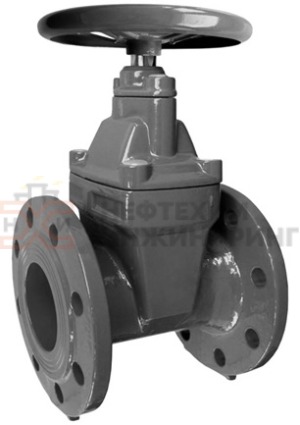 Задвижка с обрезиненным клином литая с невыдвижным шпинделем фланцевая ручная 30ч39р Ду 100 Ру 16 кгс/см² У3, корпус чугун, класс герметичности «А» по ГОСТ 9544-2015