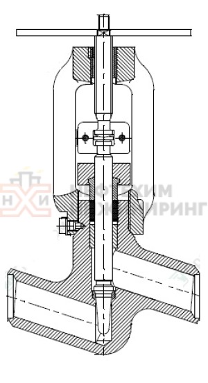 Клапан (вентиль) запорный под приварку ручной 1522-50-М Ду 50 Ру 63 кгс/см²  Т425 °С, корпус ст. 20
