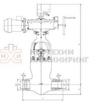 Клапан регулирующий под приварку с электроприводом (793-ЭР-0I) 995-150-ЭА-01 Ду 150 Ру 98 кгс/см²  Т540 °С, корпус ст. 15Х1М1ФЛ