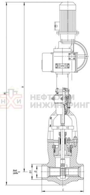 Клапан регулирующий под приварку с электроприводом (795-ЭР-0-V) 976-250-ЭБ Ду 250 Ру 235 кгс/см²  Т250 °С, корпус ст. 20ГСЛ