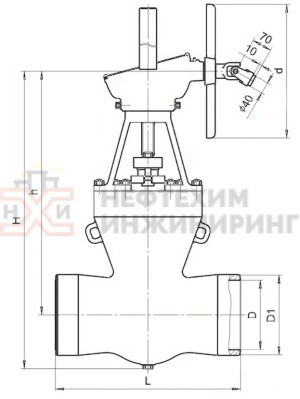 Задвижка запорная под приварку с коническим редуктором 2с-27-6 Ду 400 Ру 63 кгс/см²  Т425 °С, корпус ст. 25Л