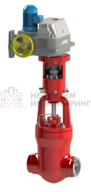 Клапан разгруженный дисковый под приварку с электроприводом (МЭОФ-1000/20-0,25У-96К) 21с-100-1-Э-01 Ду 100 Ру 13,7 Т560 °С, корпус ст. 15Х1М1Ф