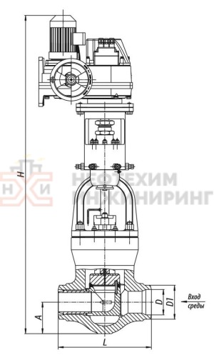 Клапан разгруженный дисковый под приварку с электроприводом (МЭОФ-1000/20-0,25У-96К) 21с-100-2-Э Ду 100 Ру 23,5 Т250 °С, корпус ст. 15ГС