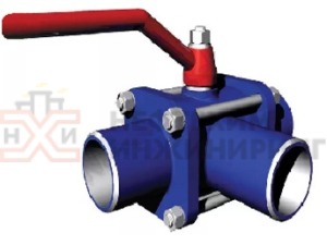 Кран шаровой разборный трехходовой полнопроходной под приварку ручной КШ-Р.ТХ.ПП.П.Р.НХИ.100.025.02.ХЛ1 Ду 100 Ру 25 кгс/см², корпус ст. 09Г2С, класс герметичности «А» по ГОСТ 9544-2015