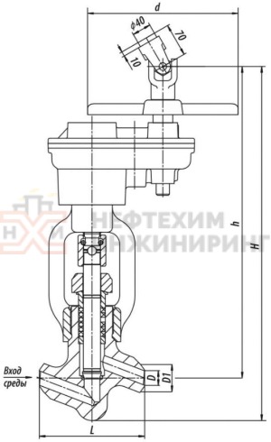 Клапан (вентиль) запорный под приварку с цилиндрическим редуктором 1057-65-ЦЗ Ду 65 Ру 98 кгс/см²  Т540 °С, корпус ст. 12Х1МФ