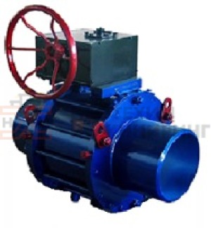 Кран шаровой разборный проходной полнопроходной под приварку с редуктором КШ-Р.П.ПП.П.РД.НХИ.150.100.02.ХЛ1 Ду 150 Ру 100 кгс/см², корпус ст. 09Г2С, класс герметичности «А» по ГОСТ 9544-2015