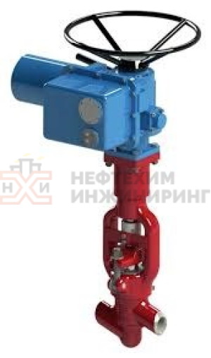 Клапан (вентиль) запорный под приварку с электроприводом (ЭП-З-100-24-А2-05-В) 1456-50-ЭН Ду 50 Ру 100 кгс/см²   Т250 °С, корпус ст. 20
