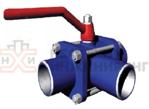 Кран шаровой разборный трехходовой неполнопроходной под приварку ручной КШ-Р.ТХ.НП.П.Р.НХИ.125/100.016.03.УХЛ1 Ду 125/100 Ру 16 кгс/см², корпус ст. 12Х18Н10Т, класс герметичности «А» по ГОСТ 9544-2015