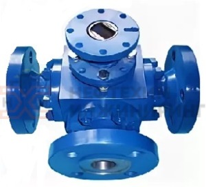 Кран шаровой разборный трехходовой полнопроходной фланцевый с редуктором КШ-Р.ТХ.ПП.Ф.РД.НХИ.150.016.02.ХЛ1 Ду 150 Ру 16 кгс/см², корпус ст. 09Г2С, класс герметичности «А» по ГОСТ 9544-2015