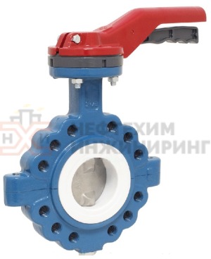 Затвор дисковый поворотный с футерованным диском и корпусом фланцевый двусторонний ручной ЗДП-ФДК.Ф.ДС.Р.НХИ.125.010.05.03.04.УХЛ1 Ду 125 Ру 10 кгс/см²