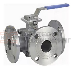 Кран шаровой разборный трехходовой полнопроходной фланцевый ручной КШ-Р.ТХ.ПП.Ф.Р.НХИ.015.016.03.УХЛ1 Ду 15 Ру 16 кгс/см², корпус ст. 12Х18Н10Т, класс герметичности «А» по ГОСТ 9544-2015