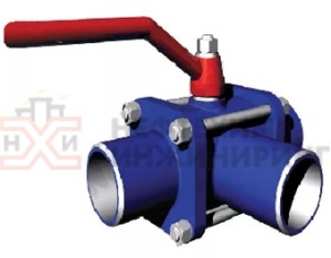 Кран шаровой разборный трехходовой полнопроходной под приварку ручной КШ-Р.ТХ.ПП.П.Р.НХИ.032.016.01.У Ду 32 Ру 16 кгс/см², корпус ст. 20, класс герметичности «А» по ГОСТ 9544-2015