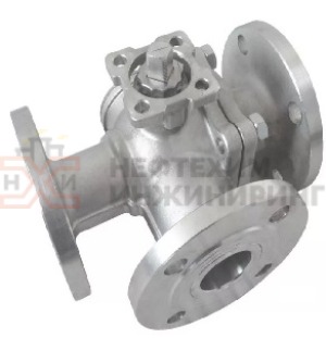 Кран шаровой разборный трехходовой полнопроходной фланцевый с редуктором КШ-Р.ТХ.ПП.Ф.РД.НХИ.150.025.01.У Ду 150 Ру 25 кгс/см², корпус ст. 20, класс герметичности «А» по ГОСТ 9544-2015