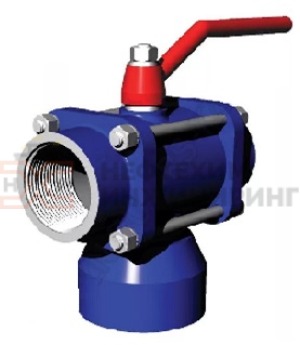 Кран шаровой разборный трехходовой полнопроходной муфтовый ручной КШ-Р.ТХ.ПП.М.Р.НХИ.065.016.01.У Ду 65 Ру 16 кгс/см², корпус ст. 20, класс герметичности «А» по ГОСТ 9544-2015