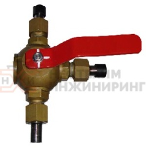 Кран шаровой разборный трехходовой полнопроходной штуцерно-ниппельный ручной КШ-Р.ТХ.ПП.ШН.Р.НХИ.025.016.01.У Ду 25 Ру 16 кгс/см², корпус ст. 20, класс герметичности «А» по ГОСТ 9544-2015