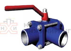 Кран шаровой разборный трехходовой полнопроходной под приварку ручной КШ-Р.ТХ.ПП.П.Р.НХИ.065.025.01.У Ду 65 Ру 25 кгс/см², корпус ст. 20, класс герметичности «А» по ГОСТ 9544-2015