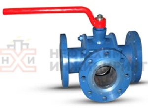 Кран шаровой разборный трехходовой неполнопроходной фланцевый ручной КШ-Р.ТХ.НП.Ф.Р.НХИ.125/100.025.02.ХЛ1 Ду 125/100 Ру 25 кгс/см², корпус ст. 09Г2С, класс герметичности «А» по ГОСТ 9544-2015