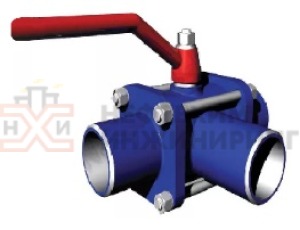 Кран шаровой разборный трехходовой неполнопроходной под приварку ручной КШ-Р.ТХ.НП.П.Р.НХИ.100/080.040.01.У Ду 100/80 Ру 40 кгс/см², корпус ст. 20, класс герметичности «А» по ГОСТ 9544-2015