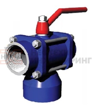 Кран шаровой разборный трехходовой полнопроходной муфтовый ручной КШ-Р.ТХ.ПП.М.Р.НХИ.010.016.03.УХЛ1 Ду 10 Ру 16 кгс/см², корпус ст. 12Х18Н10Т, класс герметичности «А» по ГОСТ 9544-2015