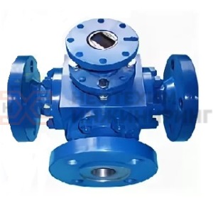 Кран шаровой разборный трехходовой полнопроходной фланцевый с редуктором КШ-Р.ТХ.ПП.Ф.РД.НХИ.150.025.02.ХЛ1 Ду 150 Ру 25 кгс/см², корпус ст. 09Г2С, класс герметичности «А» по ГОСТ 9544-2015