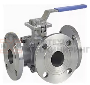 Кран шаровой разборный трехходовой полнопроходной фланцевый ручной КШ-Р.ТХ.ПП.Ф.Р.НХИ.040.025.03.УХЛ1 Ду 40 Ру 25 кгс/см², корпус ст. 12Х18Н10Т, класс герметичности «А» по ГОСТ 9544-2015