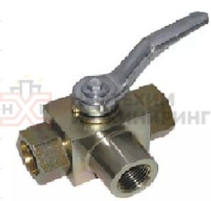 Кран шаровой разборный трехходовой полнопроходной муфтовый ручной КШ-Р.ТХ.ПП.М.Р.НХИ.020.040.03.УХЛ1 Ду 20 Ру 40 кгс/см², корпус ст. 12Х18Н10Т, класс герметичности «А» по ГОСТ 9544-2015