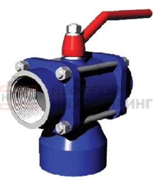 Кран шаровой разборный трехходовой полнопроходной муфтовый ручной КШ-Р.ТХ.ПП.М.Р.НХИ.080.025.02.ХЛ1 Ду 80 Ру 25 кгс/см², корпус ст. 09Г2С, класс герметичности «А» по ГОСТ 9544-2015