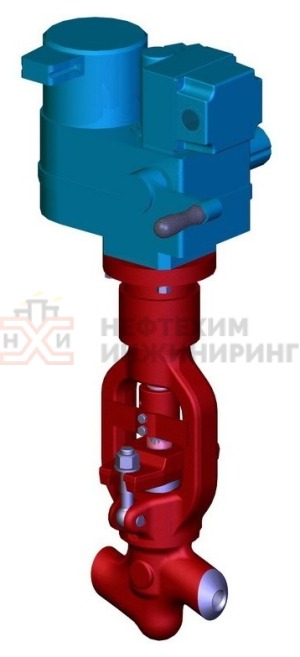 Клапан (вентиль) запорный под приварку с электроприводом (ЭП-З-100-24-А2-05-В-У1) 1с-12-1ЭН Ду 10 Ру 250 кгс/см²  Т350 °С, корпус ст. 20