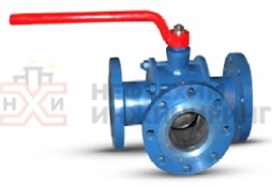 Кран шаровой разборный трехходовой полнопроходной фланцевый ручной КШ-Р.ТХ.ПП.Ф.Р.НХИ.025.040.02.ХЛ1 Ду 25 Ру 40 кгс/см², корпус ст. 09Г2С, класс герметичности «А» по ГОСТ 9544-2015