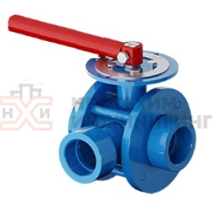 Кран шаровой разборный трехходовой полнопроходной под приварку ручной КШ-Р.ТХ.ПП.П.Р.НХИ.040.100.02.ХЛ1 Ду 40 Ру 100 кгс/см², корпус ст. 09Г2С, класс герметичности «А» по ГОСТ 9544-2015