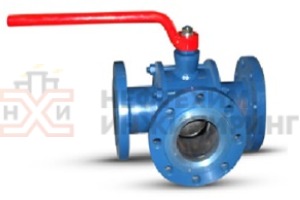 Кран шаровой разборный трехходовой полнопроходной фланцевый ручной КШ-Р.ТХ.ПП.Ф.Р.НХИ.050.063.01.У Ду 50 Ру 63 кгс/см², корпус ст. 20, класс герметичности «А» по ГОСТ 9544-2015