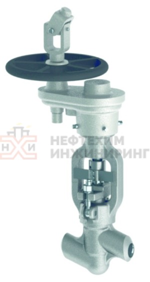 Клапан (вентиль) запорный под приварку с цилиндрическим редуктором 1054-40-ЦЗ Ду 40 Ру 373 кгс/см²  Т280 °С, корпус ст. 20