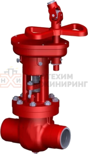 Задвижка запорная под приварку с цилиндрическим редуктором 2с-30-2 Ду 100 Ру 100 кгс/см²  Т450 °С, корпус ст. 25Л