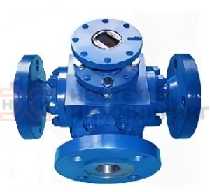 Кран шаровой разборный трехходовой полнопроходной фланцевый с редуктором КШ-Р.ТХ.ПП.Ф.РД.НХИ.150.063.02.ХЛ1 Ду 150 Ру 63 кгс/см², корпус ст. 09Г2С, класс герметичности «А» по ГОСТ 9544-2015